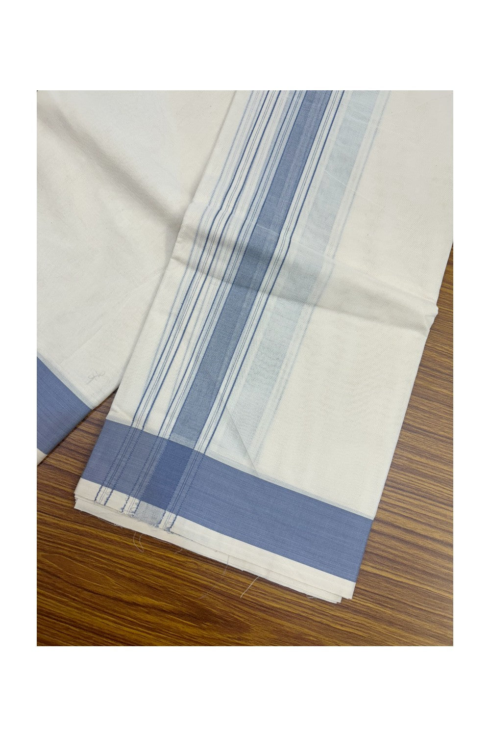 Panchakacham Dhoti - 20% DISCOUNT! KaithariKada 100% Cotton Off White - (Unbleached) - Pure Cotton - 100x100 thread - NORTH INDIAN - ATTACHED GAMCHA 9X5 Dhoti Lavender Ash Striped 1.75 inch Kara - 8KK5196PMC
