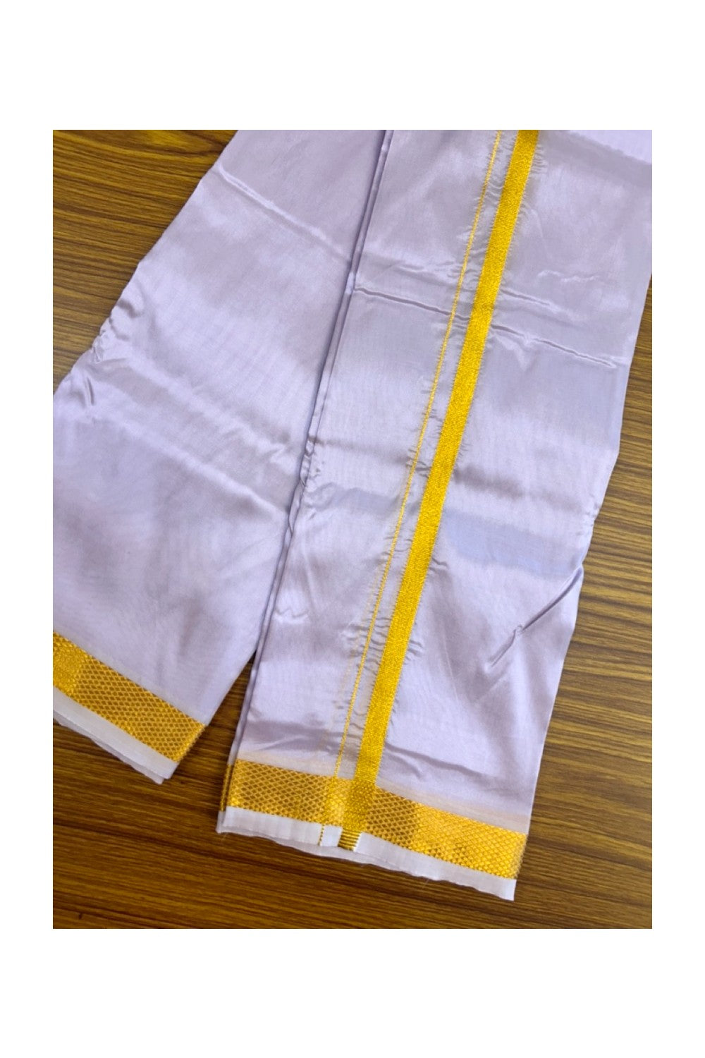 12% Discount!! KaithariKada Balaramapuram 100% Silk Double Mundu/Dhoti - Lavender Colour Body - 0.5 inch Gold Kasavu Kara 3.60 mtr (8 muzham)- 8KK5222 GAN