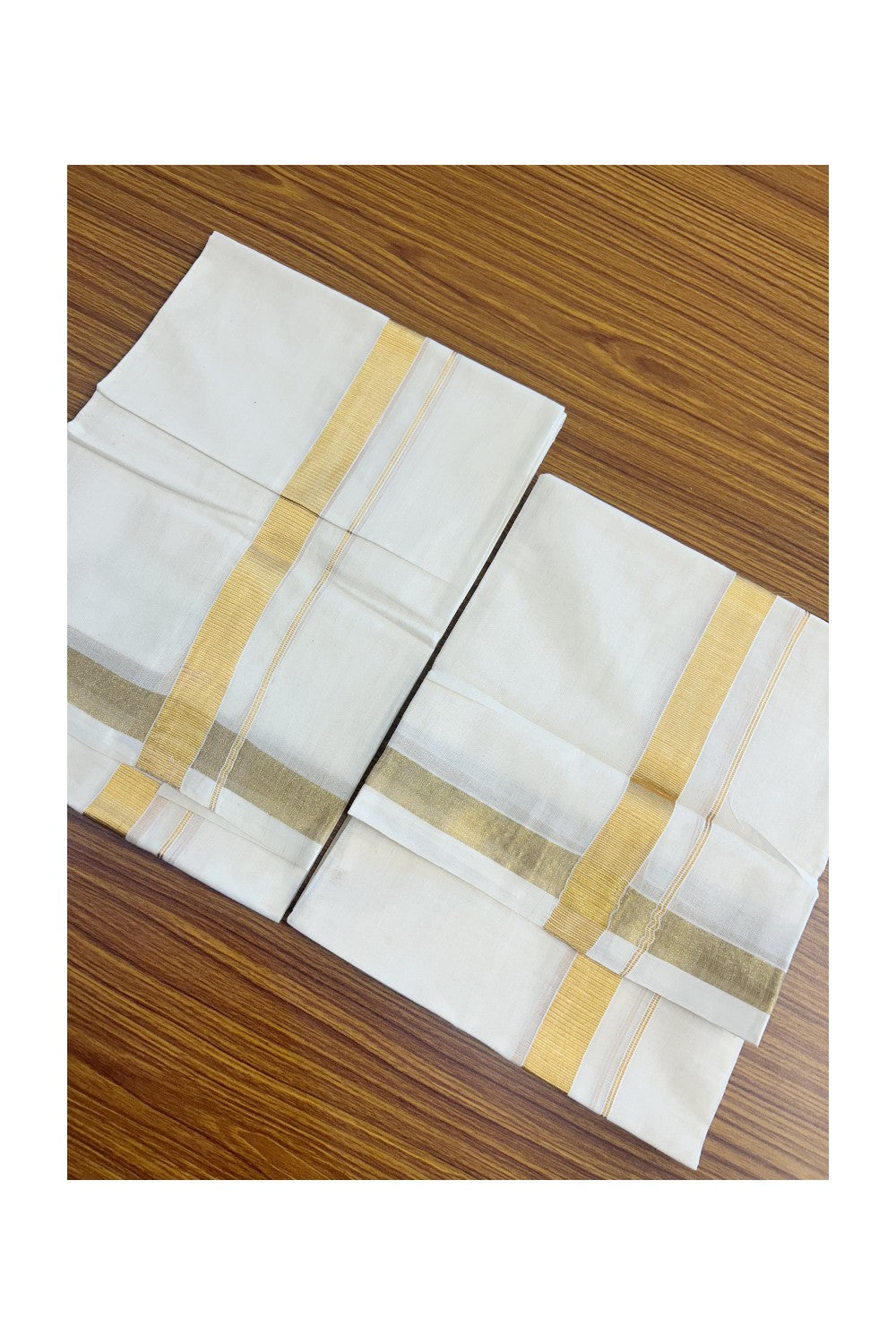 25% Discount!! KaithariKada - Kerala Pure Cotton OFF WHITE SINGLE SET MUND FOR WOMEN - Gold Kasavu Kara - 8KK5152PMC
