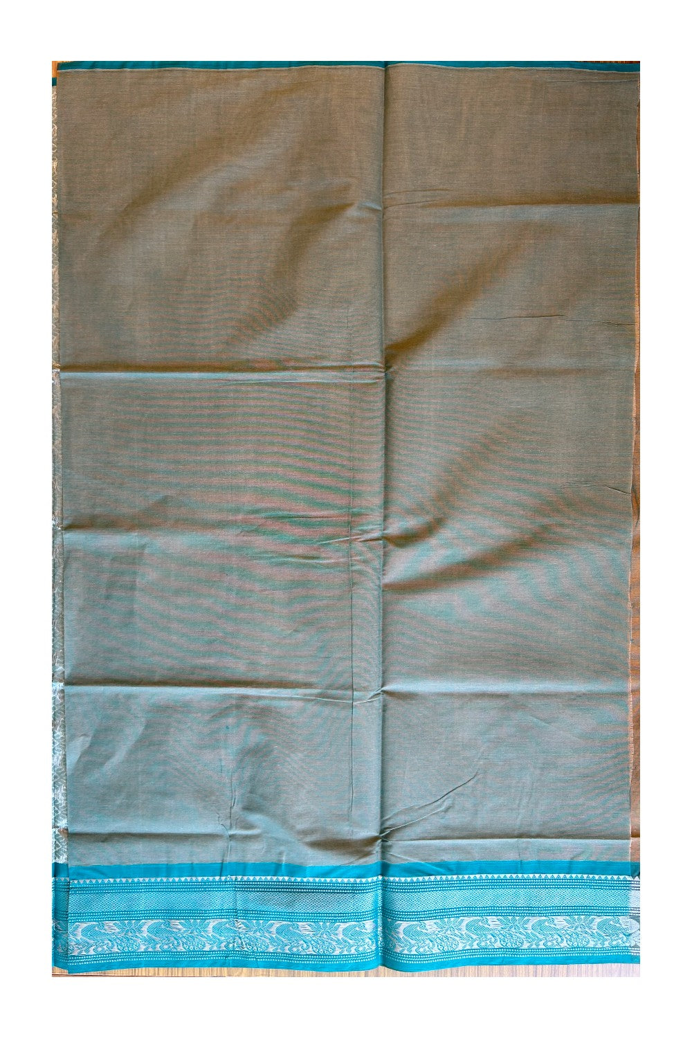 KaithariKada- Balaramapuram Saree - 100% PURE Cotton Silk -Brown & Peacock Blue, Peacock Design -8KK1005PAN.