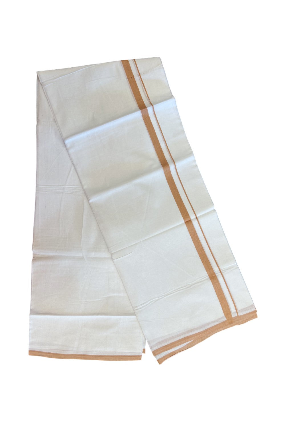 20% Discount ! Kaitharikada Balaramapuram 100% Cotton PURE WHITE Double Mundu/Dothi - 100x80 - 0.5 inch Peach Brown Kara 3.70 mtr (8 muzham) - 72KK5220 THI