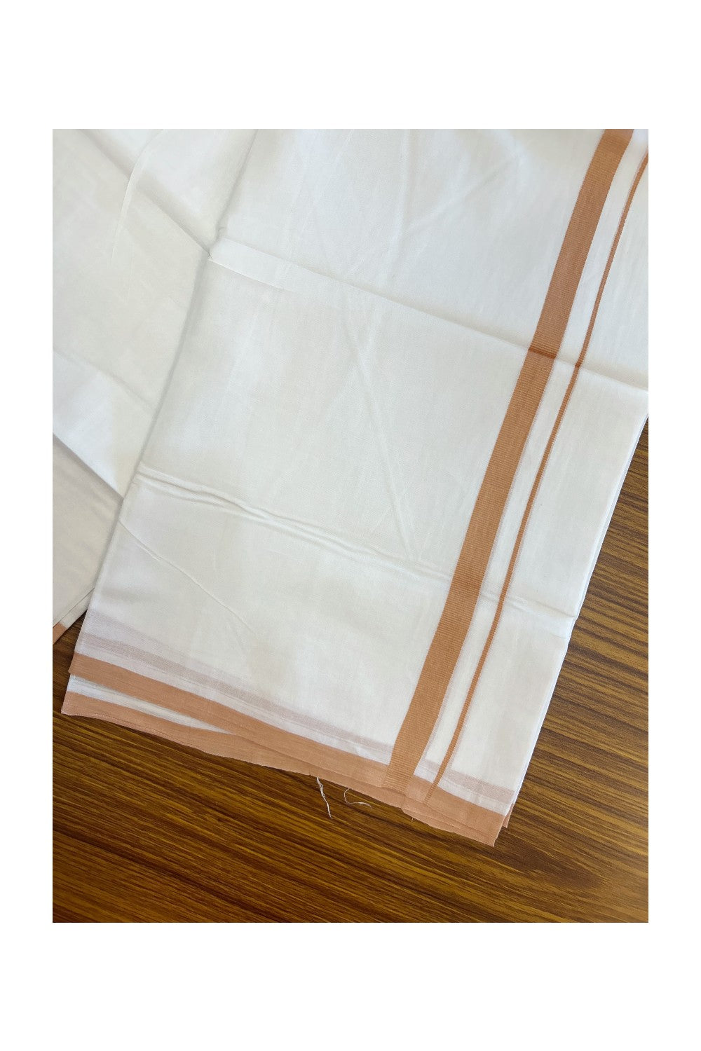 20% Discount ! Kaitharikada Balaramapuram 100% Cotton PURE WHITE Double Mundu/Dothi - 100x80 - 0.5 inch Peach Brown Kara 3.70 mtr (8 muzham) - 72KK5220 THI