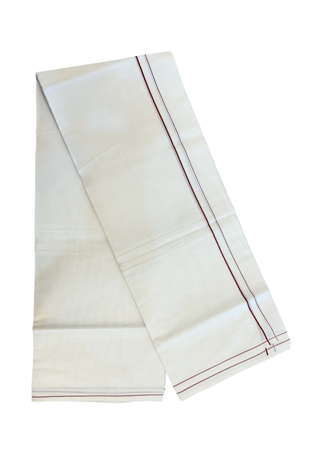 KaithariKada Balaramapuram 100% Cotton Double OFF WHITE (unbleached) Mundu/Dhoti- 60s - 0.2 cm Light Brown thin Kara 4 mtr (8.5 muzham) - 80KK5227 PMC