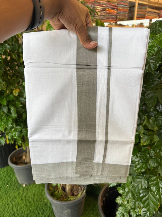 20% Discount ! KaithariKada Balaramapuram 100% Cotton Double Pure white Mundu/Dhoti- 100x80 - 1.5 inch Ash Grey Kara - 3.90mtr ( 8 muzham) - 36 KK5251 PMC