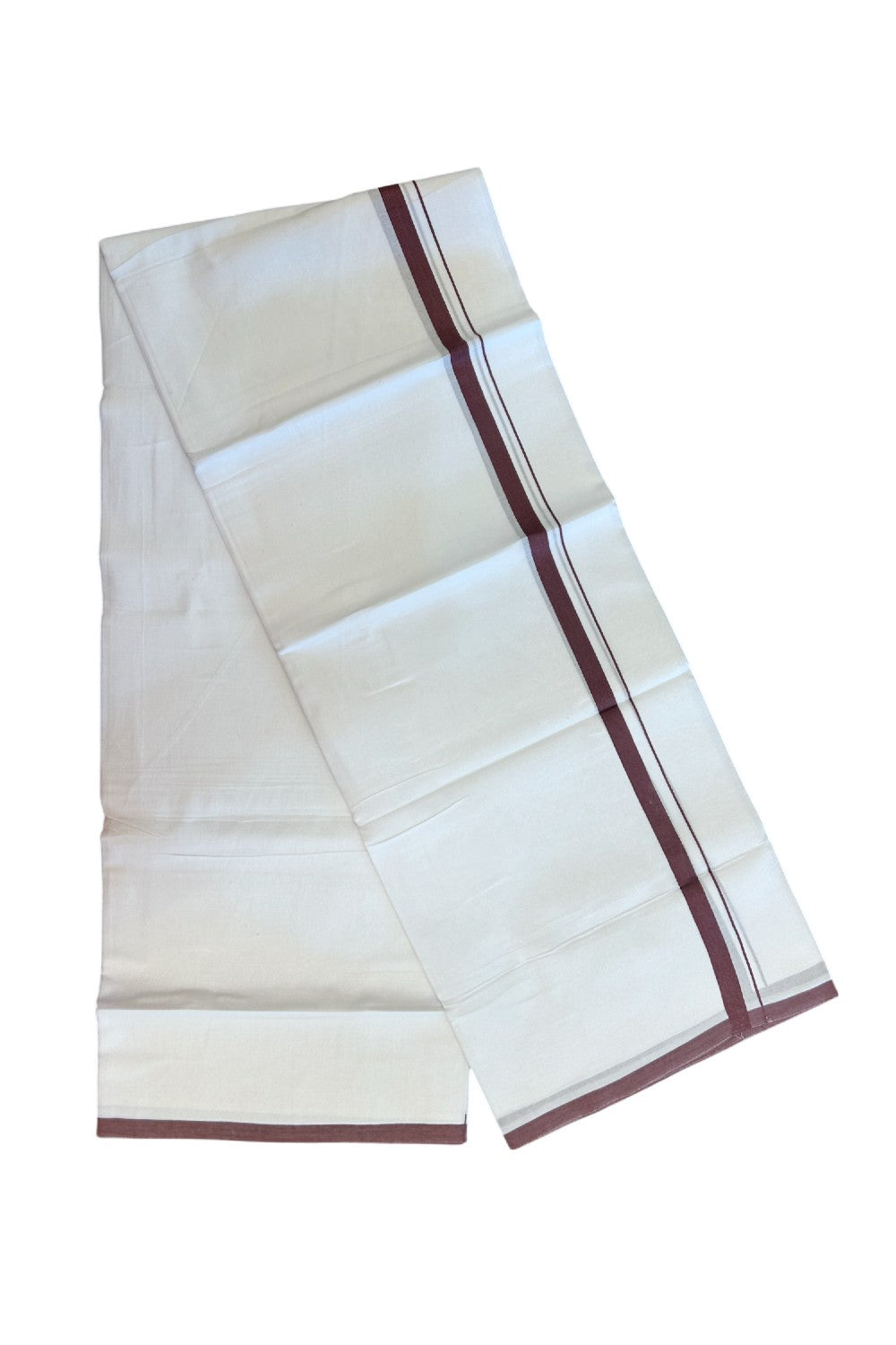 20% Discount ! Kaitharikada Balaramapuram 100% Cotton PURE WHITE Double Mundu/Dothi - 100x80 - 0.5 inch Wine Kara 3.70 mtr (8 muzham) - 75KK5220 THI