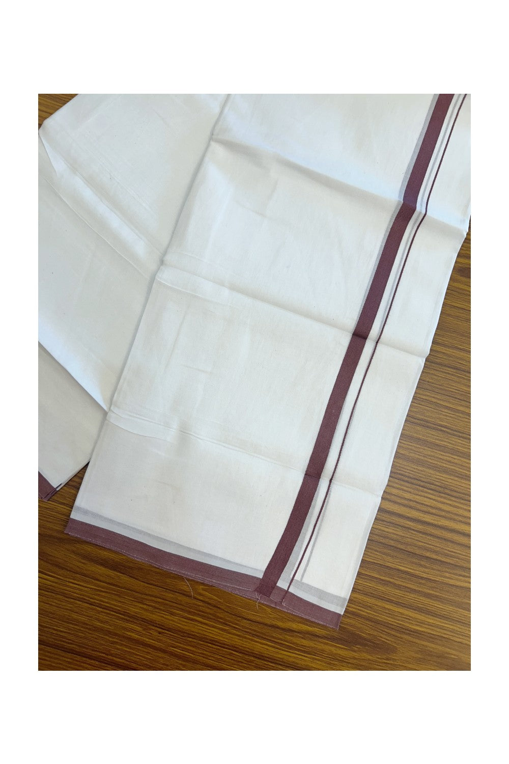 20% Discount ! Kaitharikada Balaramapuram 100% Cotton PURE WHITE Double Mundu/Dothi - 100x80 - 0.5 inch Wine Kara 3.70 mtr (8 muzham) - 75KK5220 THI