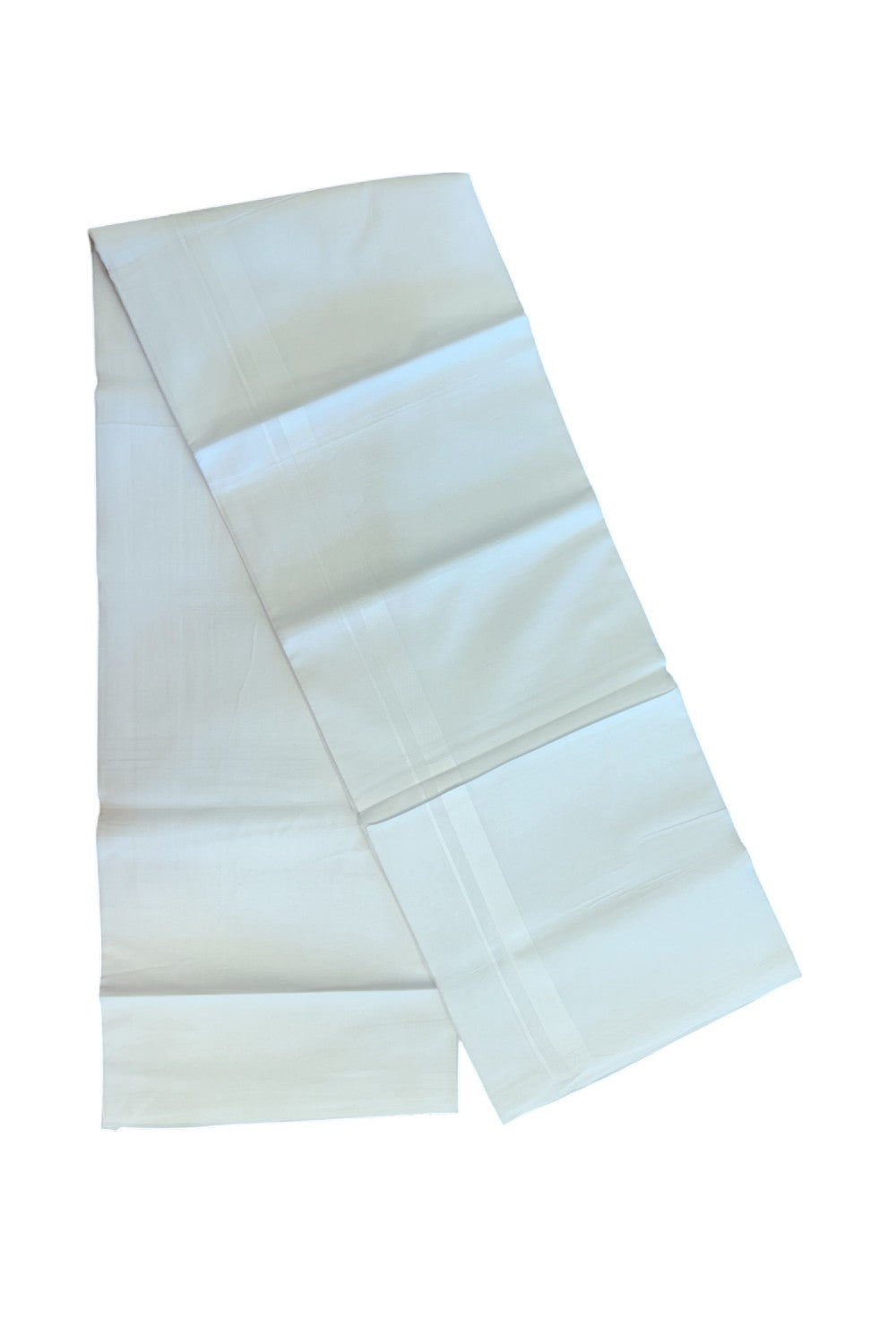 20% DISCOUNT!!! KaithariKada Balaramapuram 100% Cotton PURE WHITE Double Mundu/Dhoti - 100x80 - 0.5 inch White Kara 3.85 meter (8 muzham) - 80KK5220 THI