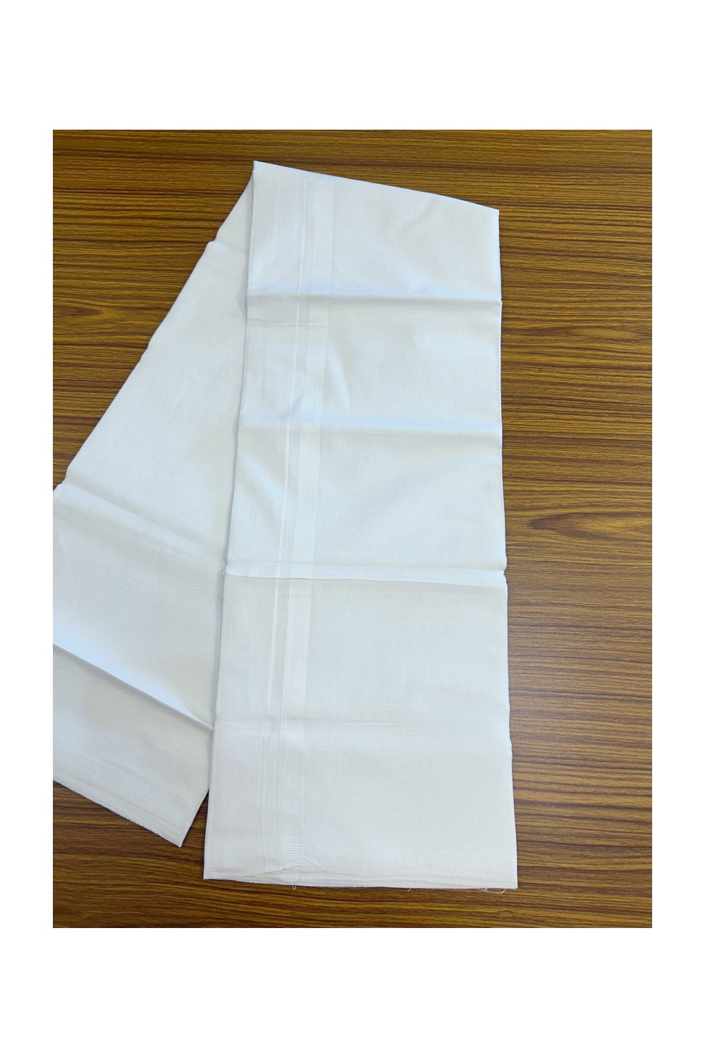 20% DISCOUNT!!! KaithariKada Balaramapuram 100% Cotton PURE WHITE Double Mundu/Dhoti - 100x80 - 0.5 inch White Kara 3.85 meter (8 muzham) - 80KK5220 THI