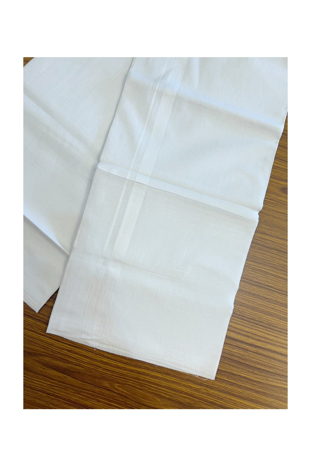 20% DISCOUNT!!! KaithariKada Balaramapuram 100% Cotton PURE WHITE Double Mundu/Dhoti - 100x80 - 0.5 inch White Kara 3.85 meter (8 muzham) - 80KK5220 THI