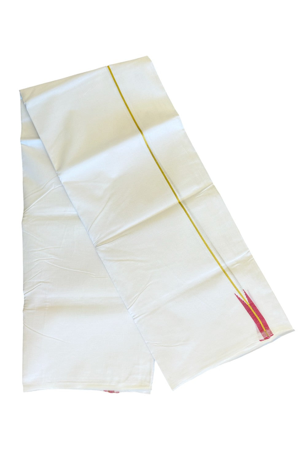 20% DISCOUNT!! KaithariKada Balaramapuram 100% Cotton PURE WHITE Double Mundu/Dhoti-100x100 0.75 inch Puliyilakkara Kasavu red chutty - 9KK481ASH