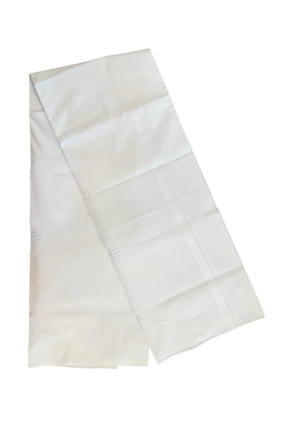 19% DISCOUNT!!! KaithariKada Balaramapuram 100% Cotton PURE WHITE Double Mundu/Dhoti - 100x100 - 1 cm White Kara 3.90 meter - 11KK5140ASH