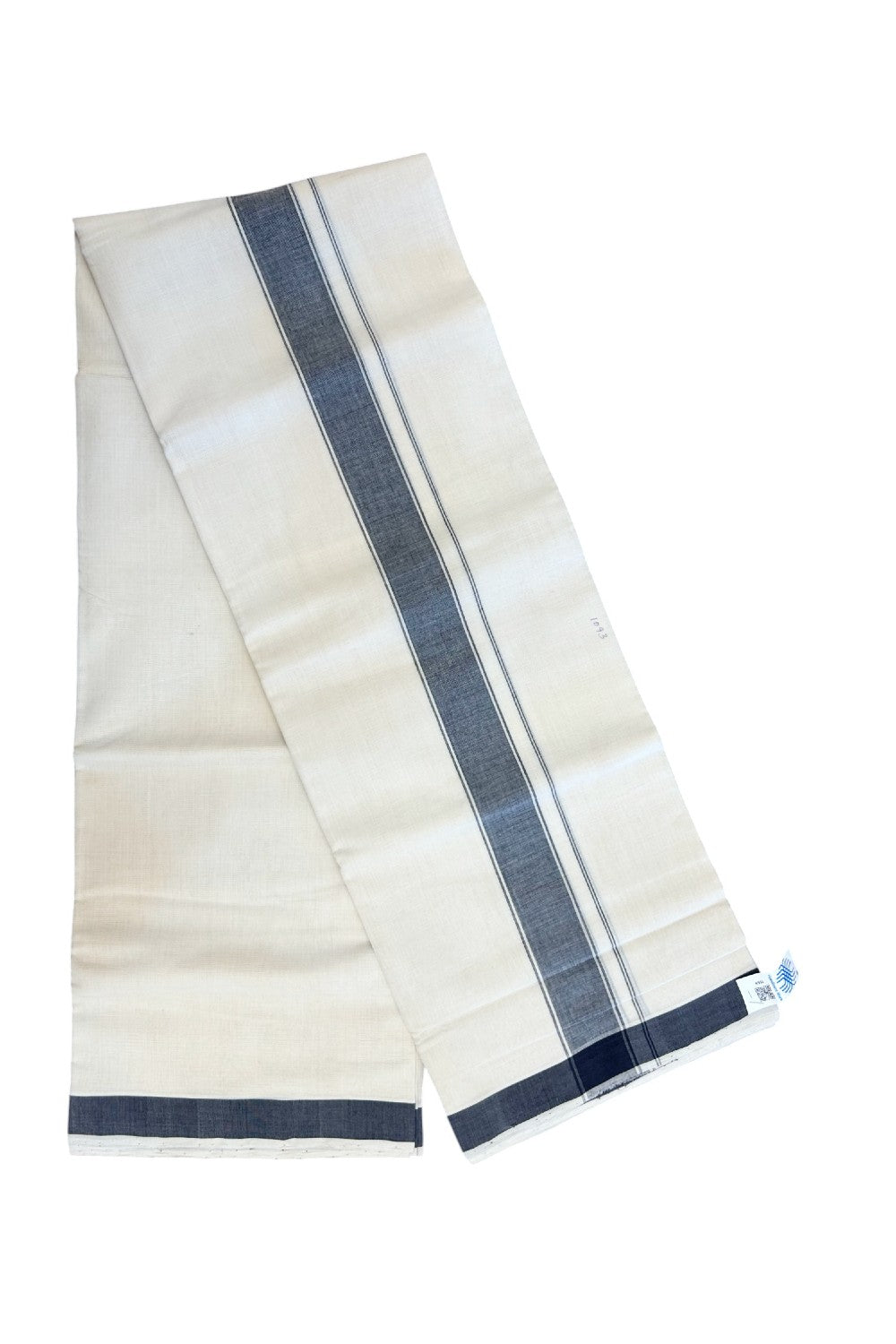 25% Discount KaithariKada HANDLOOM Unakkupaav Balaramapuram - 100% PURE Cotton off white (Unbleached) Double Mundu/Dhoti - 80X90 - 1.75 inch Black Stripes Kara 3.80 mtr - 9KK5192ELA