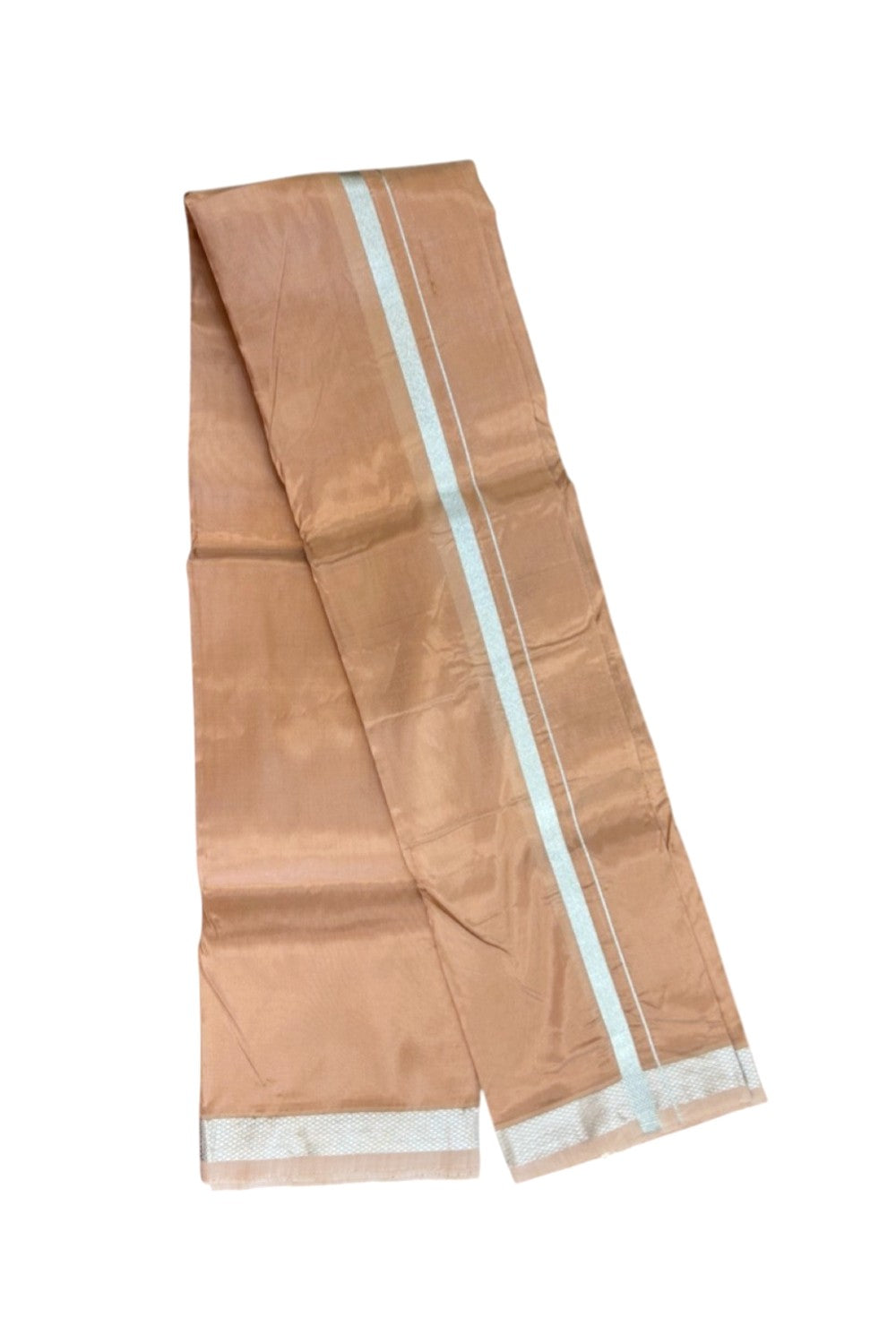 12% Discount!! KaithariKada Balaramapuram 100% Silk Double Mundu/Dhoti - Copper Brown Colour Body - 0.5 inch Silver Kasav Kara 3.60 mtr (8 muzham) - 9KK5222 GAN