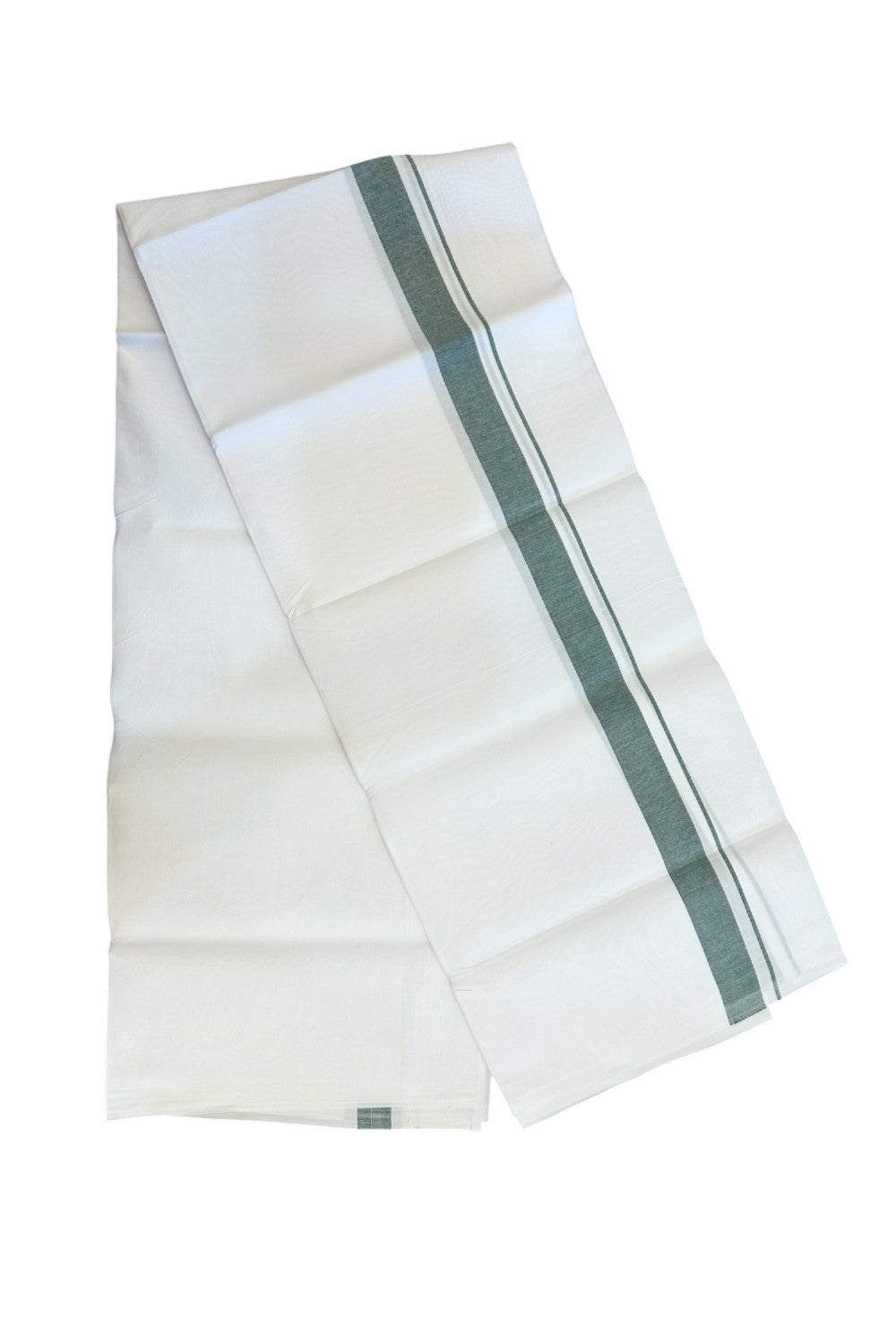 20% DISCOUNT ! KaithariKada Balaramapuram 100% COTTON SINGLE PURE WHITE Mundu/Dhoti - Twisted 100s Thread - 1.25 inch Green Kara(2 meter / 4 muzham) - 8KK5224 ASH
