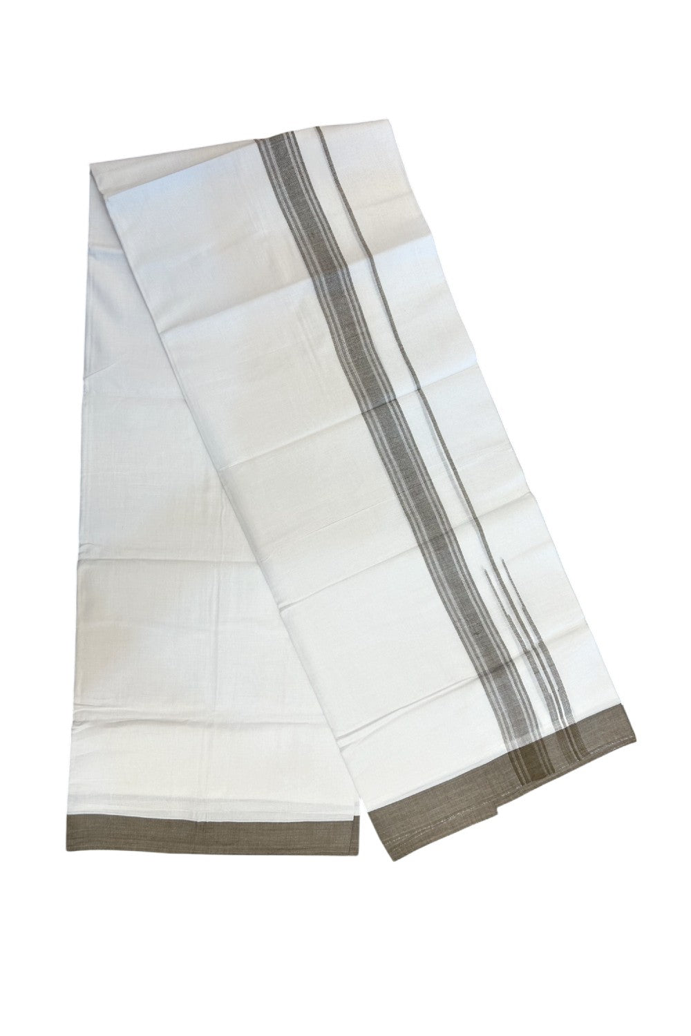 20% Discount!!! KaithariKada Balaramapuram Double PURE WHITE Mundu/Dhoti - (80s) - 1.25 inch puliyilakkara Dark Sage Green Shaded Striped chutty Kara - 3.82 mtr ( 8 muzham)- 9KK5239 GAN