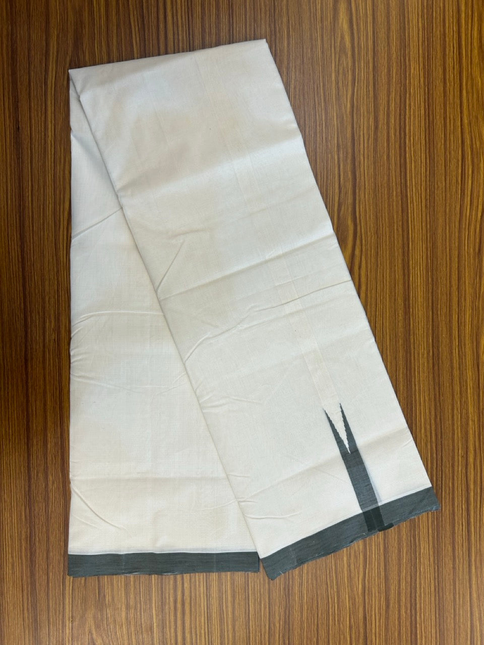 25% DISCOUNT!! KaithariKada HANDLOOM UNAKKUPAAV Balaramapuram - 100% PURE Cotton OFF White - (Unbleached) Double Mundu/Dothi - 100 x 80 - Ash Green Chutty Kara - 4meter - 9 KK5249 REA
