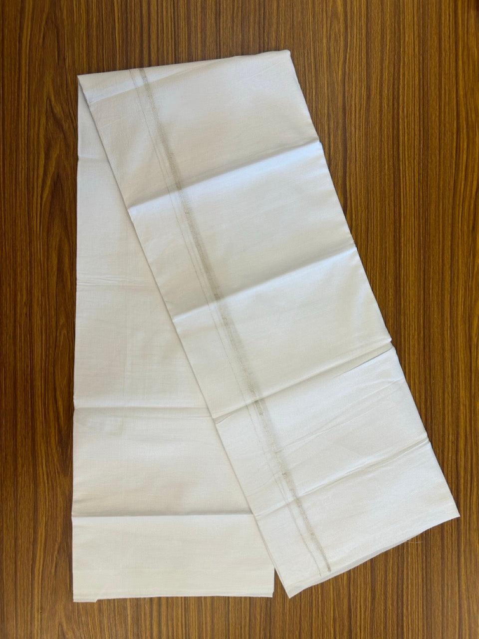 20% Discount ! NEW! KaithariKada Balaramapuram 100% Cotton Pure white Double Mundu/Dhoti - (100x80)s - 0.25 Silver Kasav Shaded - 9 KK5252 CKS