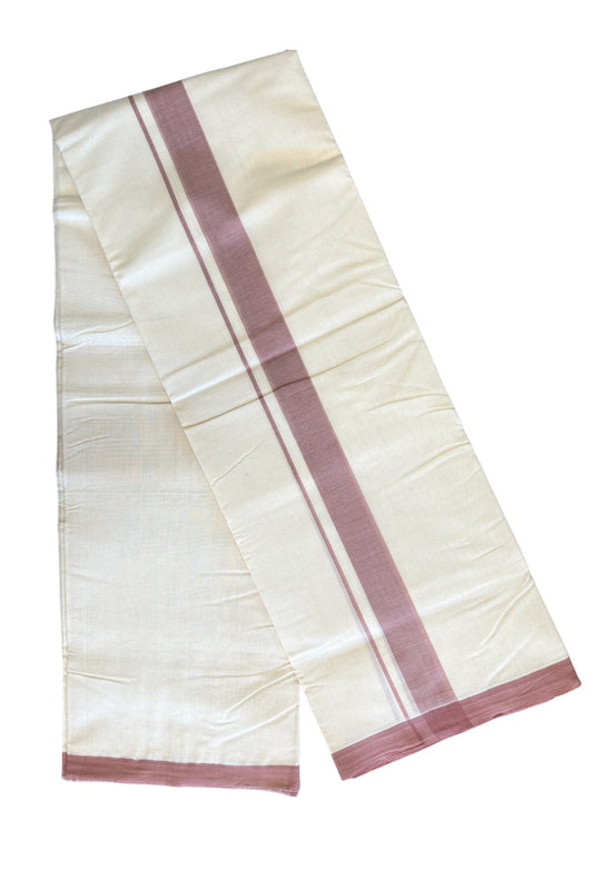 21% Discount! KaithariKada Balaramapuram Handloom 100% Millpaav Cotton Double Mundu/Dhoti Off white-100x100 light maroon Mulloth Border 3.60m - 9KK65RAM