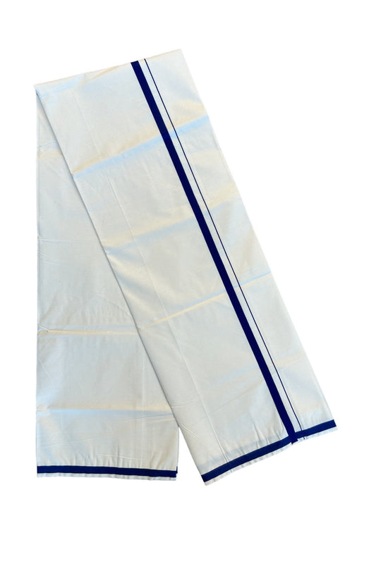10% DISCOUNT ! KaithariKada Balaramapuram (100X100)% Cotton Single Off white Mundu/Dhoti-(100100)- 0.5 inch NAVY BLUE Kara-9KK76MC.