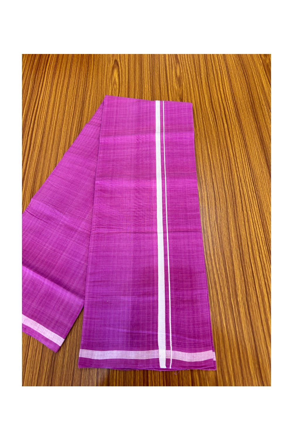 KaithariKada 100% Pure Cotton - HANDLOOM Single Mundu/Dhoti Light Purple COLOUR BODY & White 0.75 inch Kara- 9KK474VIN