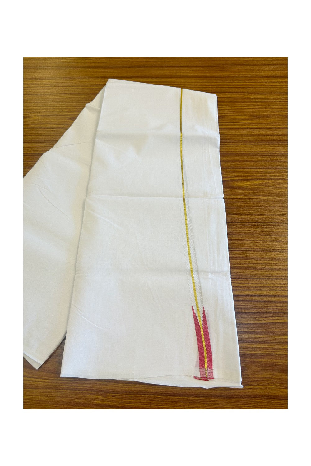 20% DISCOUNT!! KaithariKada Balaramapuram 100% Cotton PURE WHITE Double Mundu/Dhoti-100x100 0.75 inch Puliyilakkara Kasavu red chutty - 9KK481ASH