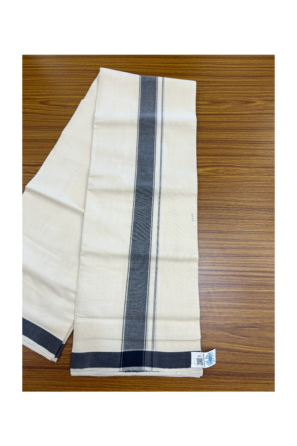 25% Discount KaithariKada HANDLOOM Unakkupaav Balaramapuram - 100% PURE Cotton off white (Unbleached) Double Mundu/Dhoti - 80X90 - 1.75 inch Black Stripes Kara 3.80 mtr - 9KK5192ELA