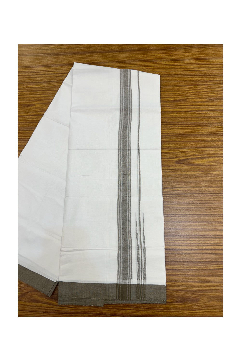 20% Discount!!! KaithariKada Balaramapuram Double PURE WHITE Mundu/Dhoti - (80s) - 1.25 inch puliyilakkara Dark Sage Green Shaded Striped chutty Kara - 3.82 mtr ( 8 muzham)- 9KK5239 GAN