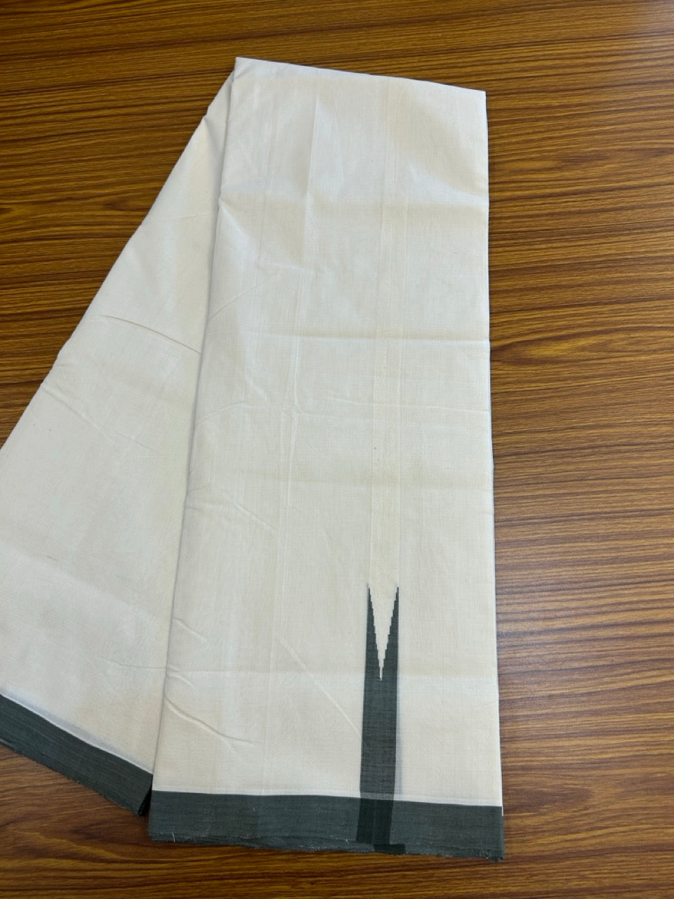 25% DISCOUNT!! KaithariKada HANDLOOM UNAKKUPAAV Balaramapuram - 100% PURE Cotton OFF White - (Unbleached) Double Mundu/Dothi - 100 x 80 - Ash Green Chutty Kara - 4meter - 9 KK5249 REA