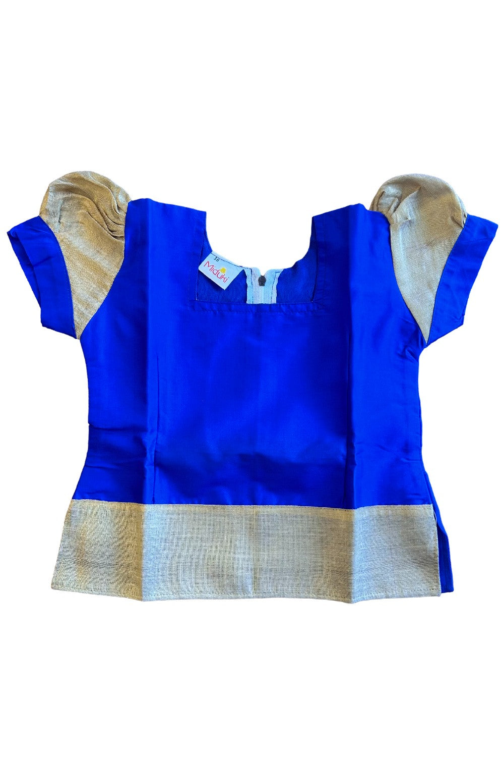Midukki-Traditional South Indian Kids Pattu Pavada- Blue top offwhite skirt with kasavu- Age 2 - KK2MID009