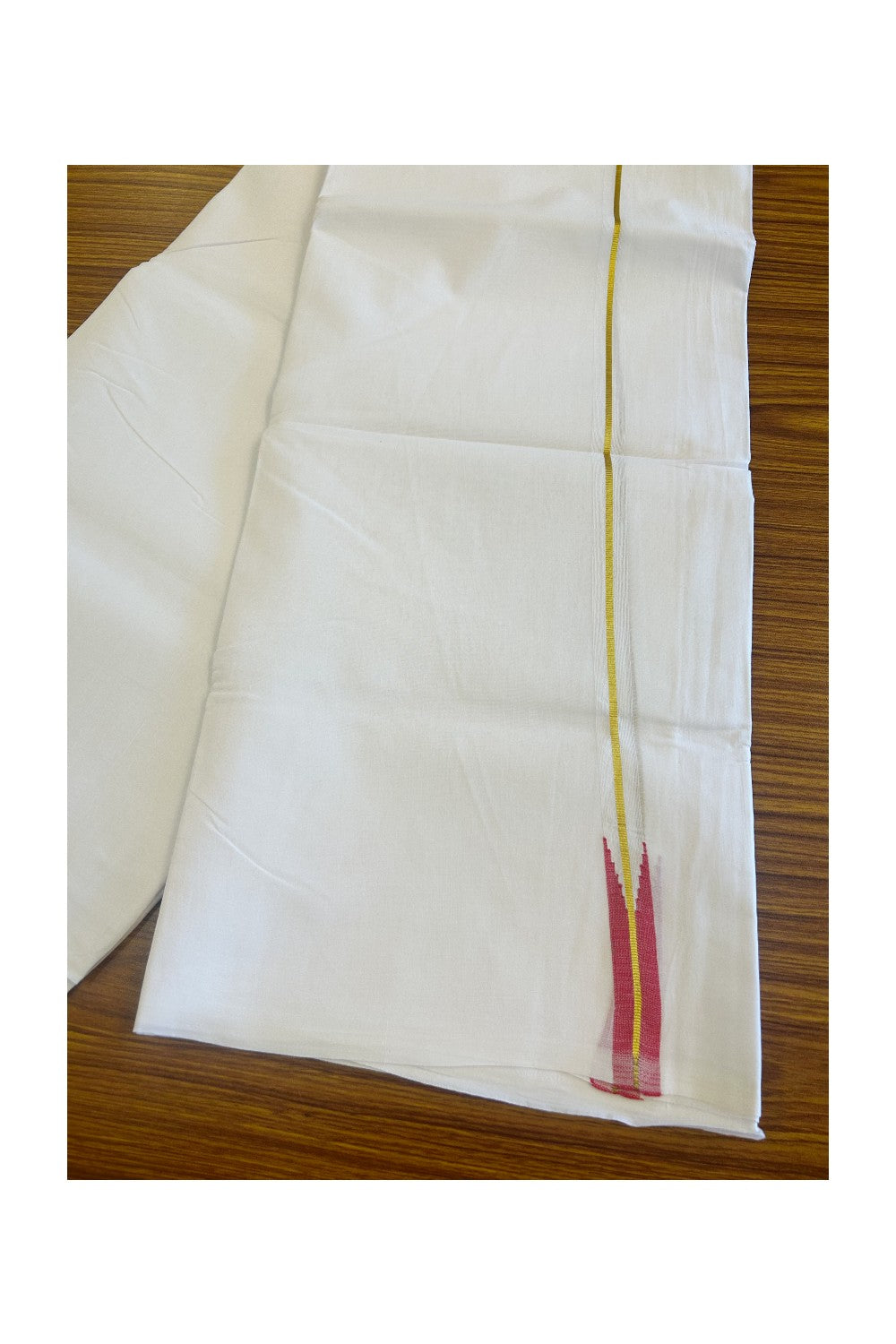 20% DISCOUNT!! KaithariKada Balaramapuram 100% Cotton PURE WHITE Double Mundu/Dhoti-100x100 0.75 inch Puliyilakkara Kasavu red chutty - 9KK481ASH