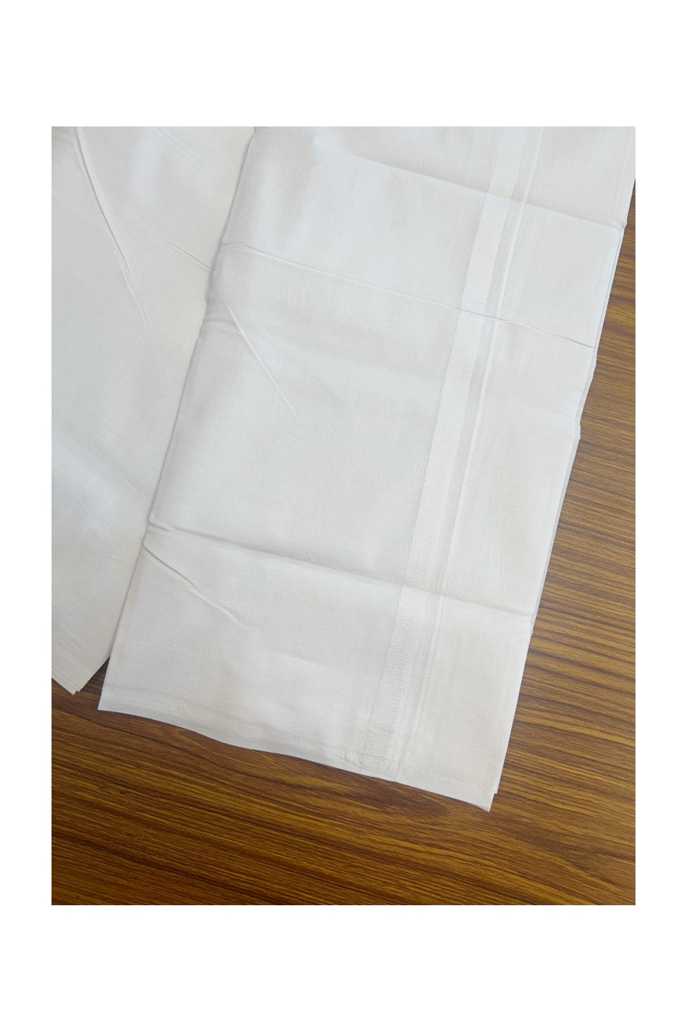 19% DISCOUNT!!! KaithariKada Balaramapuram 100% Cotton PURE WHITE Double Mundu/Dhoti - 100x100 - 1 cm White Kara 3.90 meter - 11KK5140ASH