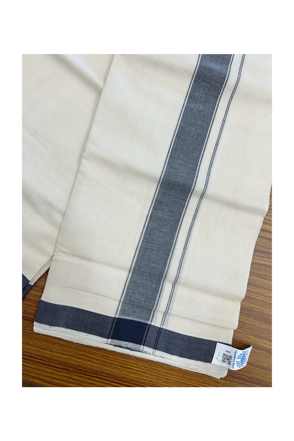 25% Discount KaithariKada HANDLOOM Unakkupaav Balaramapuram - 100% PURE Cotton off white (Unbleached) Double Mundu/Dhoti - 80X90 - 1.75 inch Black Stripes Kara 3.80 mtr - 9KK5192ELA