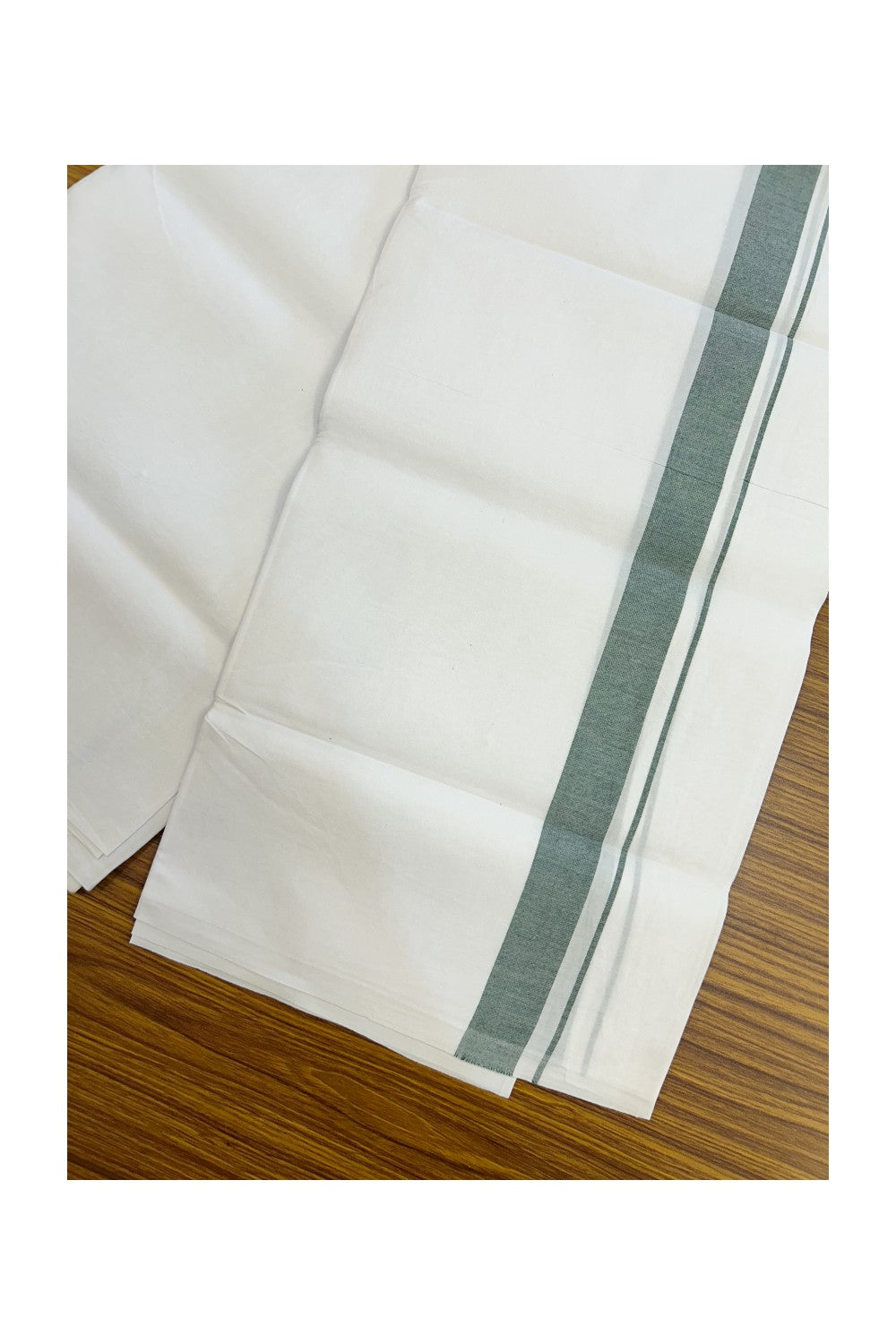 20% DISCOUNT ! KaithariKada Balaramapuram 100% COTTON SINGLE PURE WHITE Mundu/Dhoti - Twisted 100s Thread - 1.25 inch Green Kara(2 meter / 4 muzham) - 8KK5224 ASH