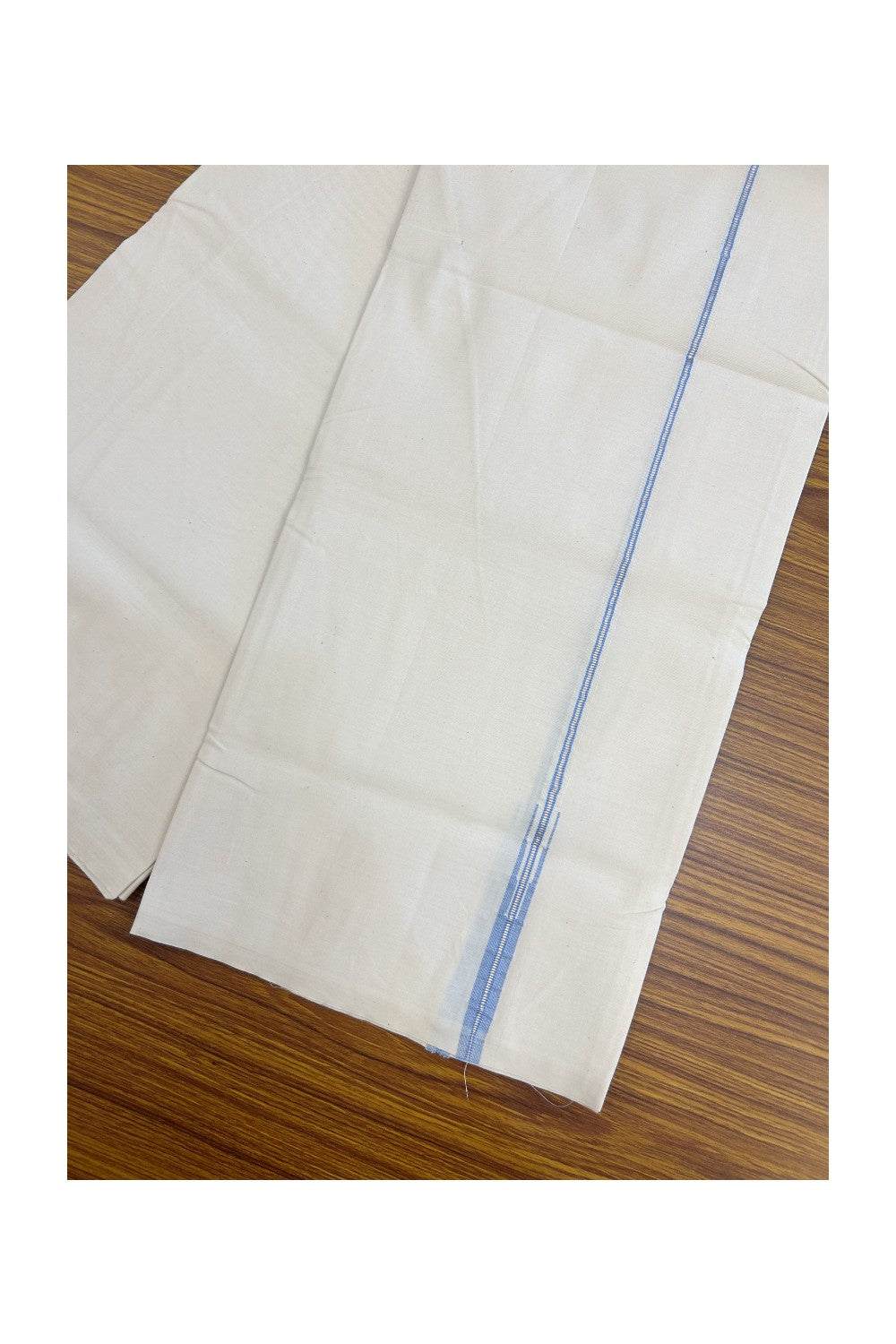 20% Discount!! KaithariKada Balaramapuram 100% COTTON SINGLE OFF WHITE - (Unbleached) Mundu/Dhoti - 100X100 - 1 cm Puliyilakkara Silver Kasavu & Lavender Blue Chutty Kara(2 meter / 4 muzham) - 10KK5238 ASH