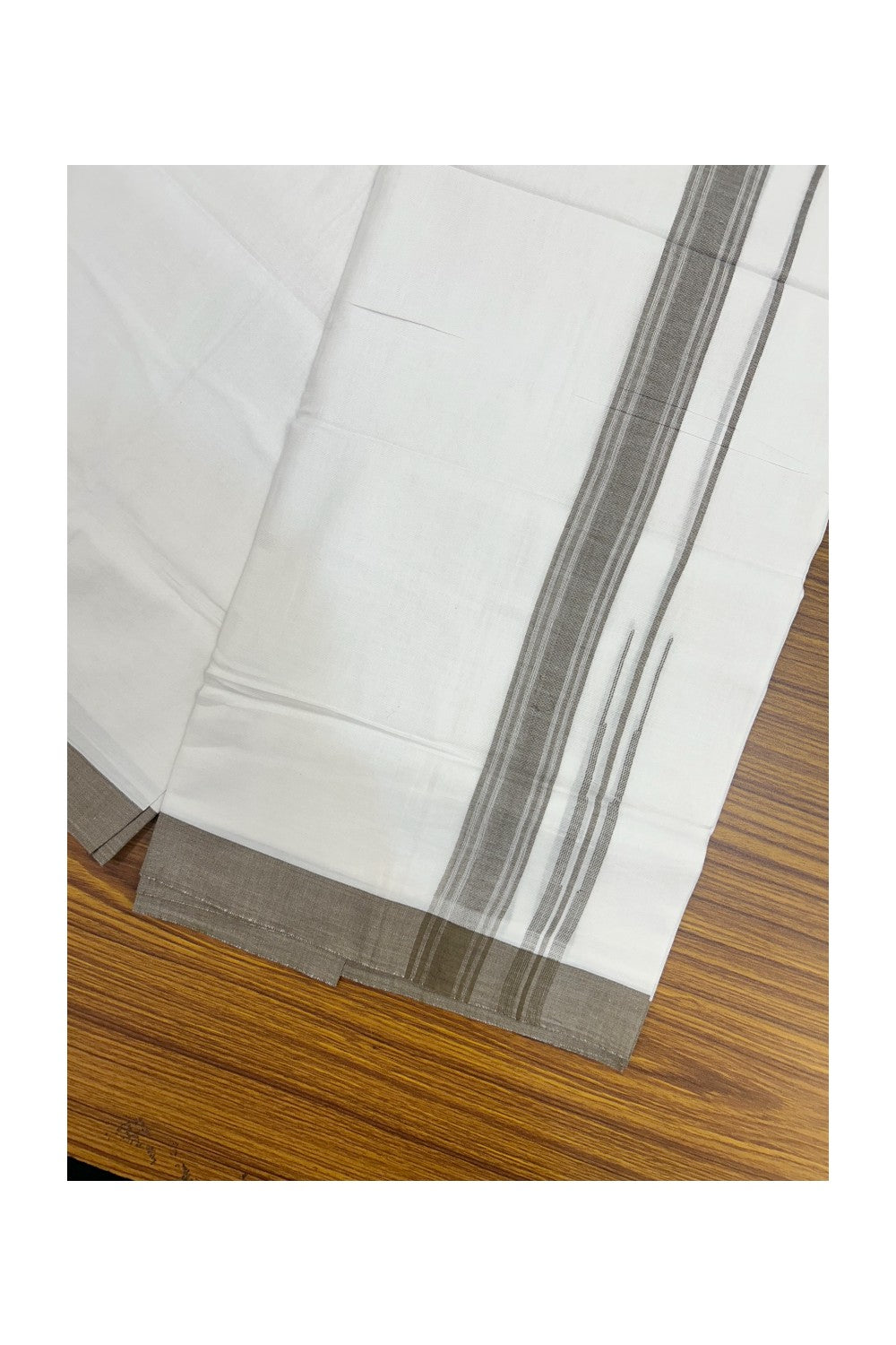 20% Discount!!! KaithariKada Balaramapuram Double PURE WHITE Mundu/Dhoti - (80s) - 1.25 inch puliyilakkara Dark Sage Green Shaded Striped chutty Kara - 3.82 mtr ( 8 muzham)- 9KK5239 GAN
