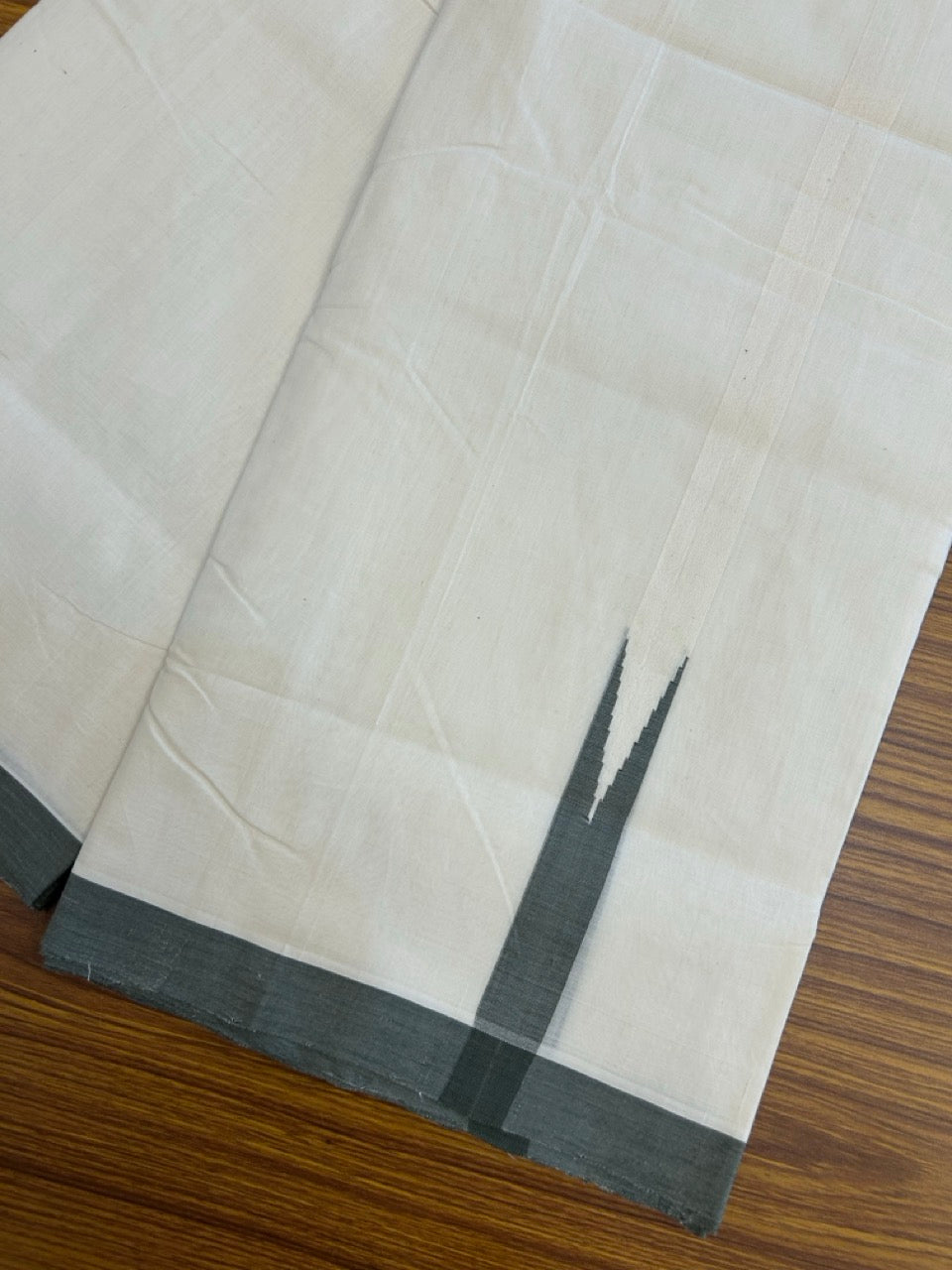 25% DISCOUNT!! KaithariKada HANDLOOM UNAKKUPAAV Balaramapuram - 100% PURE Cotton OFF White - (Unbleached) Double Mundu/Dothi - 100 x 80 - Ash Green Chutty Kara - 4meter - 9 KK5249 REA