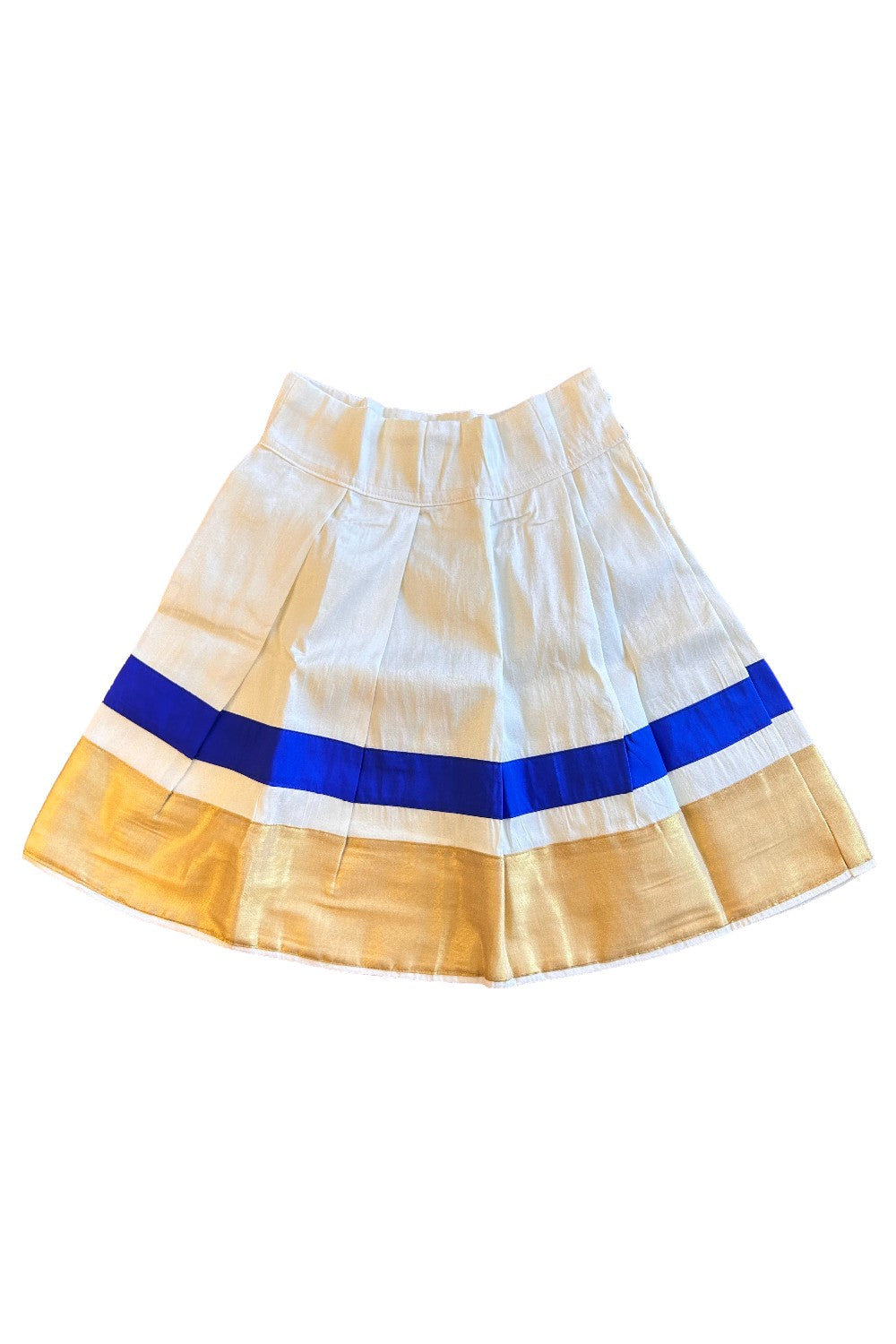 Midukki-Traditional South Indian Kids Pattu Pavada- Blue top offwhite skirt with kasavu- Age 2 - KK2MID009