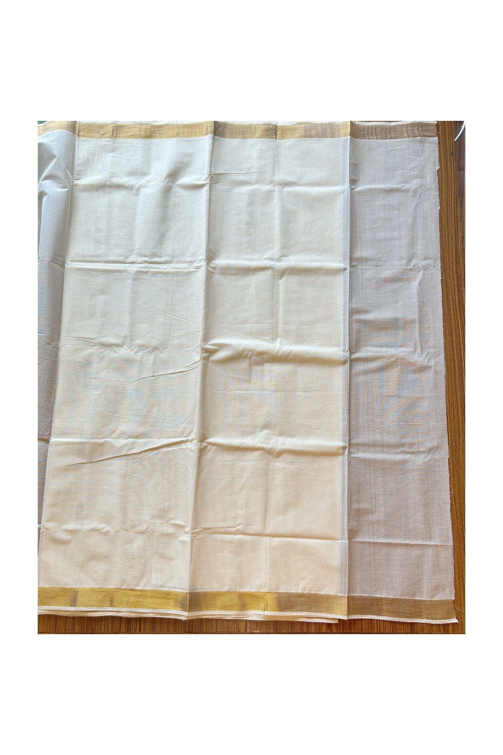 25% Discount! Kaitharikada Kerala Saree - Cotton Off white - 12 inch Kasavu Zari with Green Paisley Embroidery-9KK300VIN