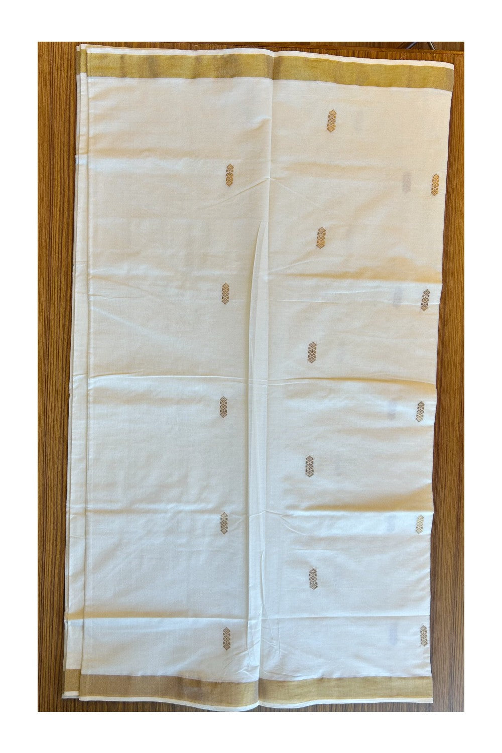 25% Discount! Kaitharikada Kerala Cotton Saree Off white - 12 inch Kasavu Zari with Peacock Pattern putta Design - 9KK303VIN