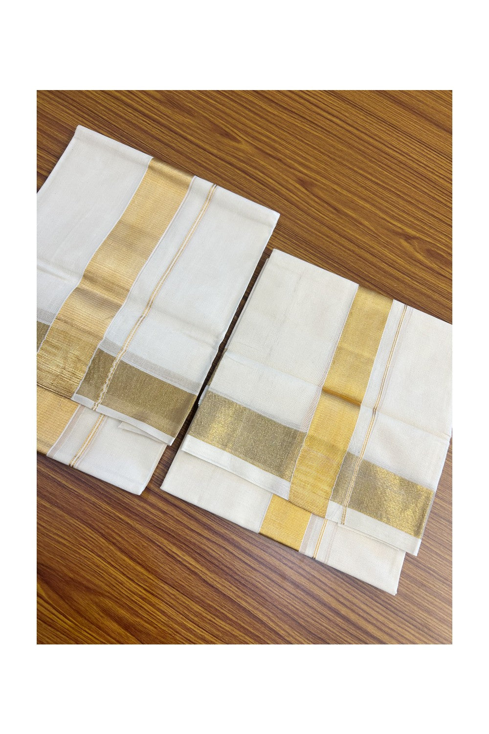 25% Discount!! KaithariKada - Kerala Pure Cotton OFF WHITE SINGLE SET MUND FOR WOMEN - Gold Kasavu Kara - 9KK5152PMC