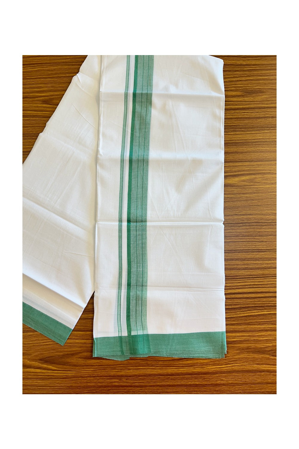 19% DISCOUNT!!! KaithariKada Balaramapuram 100% Cotton Double PURE white Mundu/Dhoti-100x100 2 Inch GREEN Striped kara - 90KK83VIN