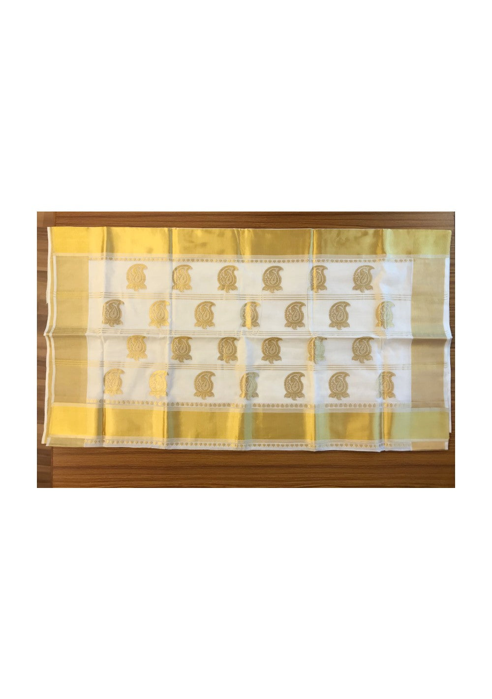 KaithariKada HANDLOOM MILPAAV Balaramapuram Kerala Saree for Women- 100% PURE Cotton - 24 Inch Gold Kasavu MANGO PATTERN DESIGN Kara-7.