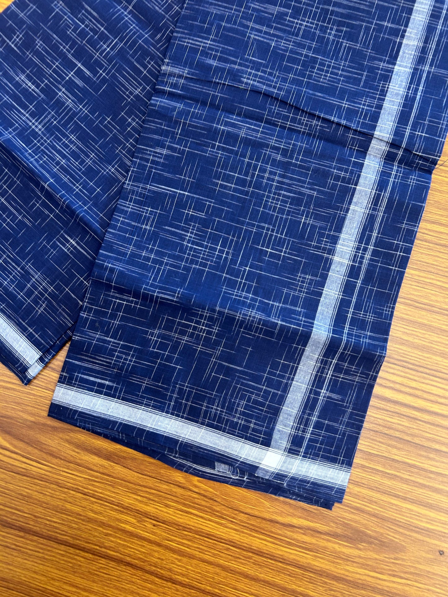 Premium Kathar Type Pure cotton - Kaitharikada - Single Kaily / Lungi - 0.75 inch White Stripes kara Plain Border with Navy Blue & White Stripes colour body (2 meter / 4 muzham) - 46 KK8050 MUT