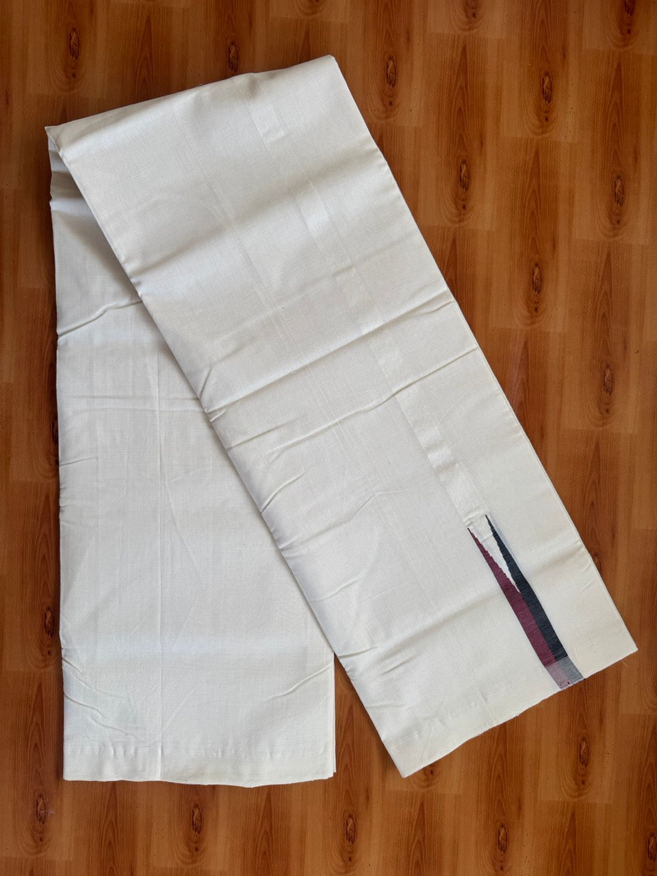 25% Discount!! KaithariKada Handloom Unakkupaav Kerala Handloom 100% Pure Cotton Off White - (Unbleached) Double Mundu/Dothi - 100X80 - 0.75 inch Puliyilakkara Maroon & Black chutty Kara 4 meter (8.5 Muzham) - 10 KK5473 REA