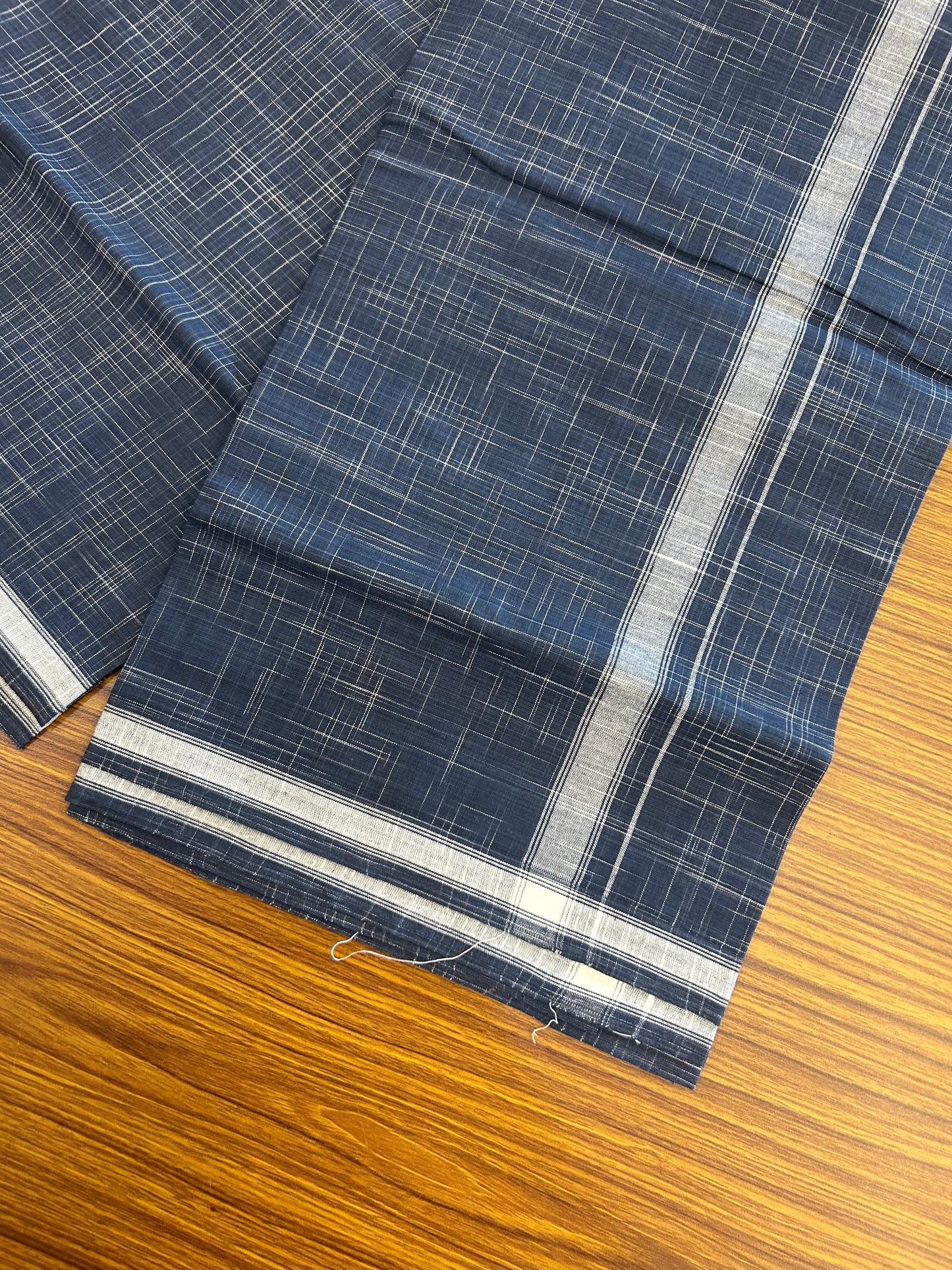 Premium Kathar Type Pure cotton - Kaitharikada - Single Kaily / Lungi - 0.75 inch White Stripes kara Plain Border with Denim Blue & White Stripes colour body (2 meter / 4 muzham) - 48 KK8050 MUT