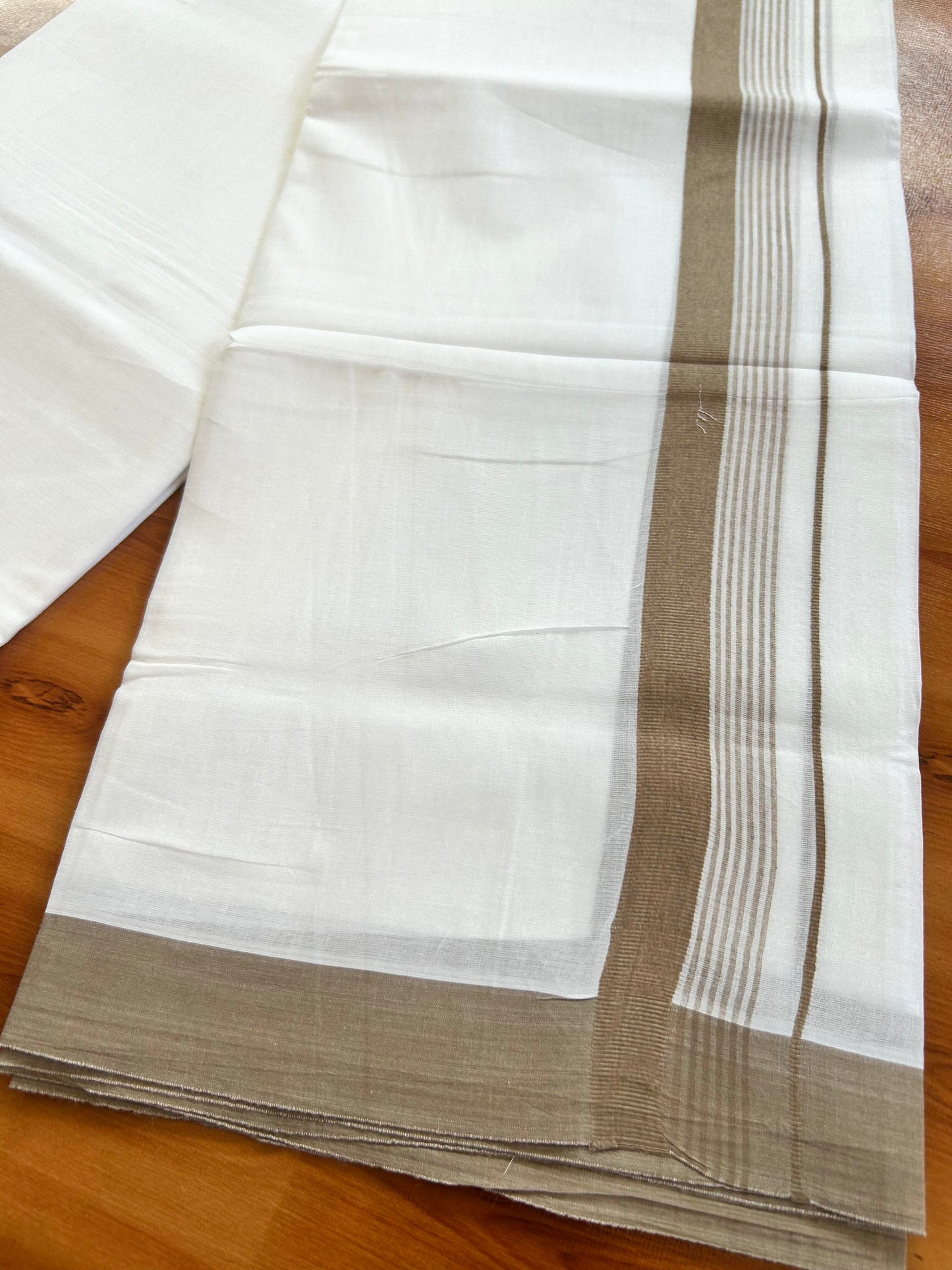 Pure White Double Mundu/Dhoti - 20% Discount ! Kaitharikada Balaramapuram 100% Cotton - 100x80 - 1.5 inch Brown Shaded Stripes Kara 3.80 mtr (8 muzham) - 102 KK5452 THI