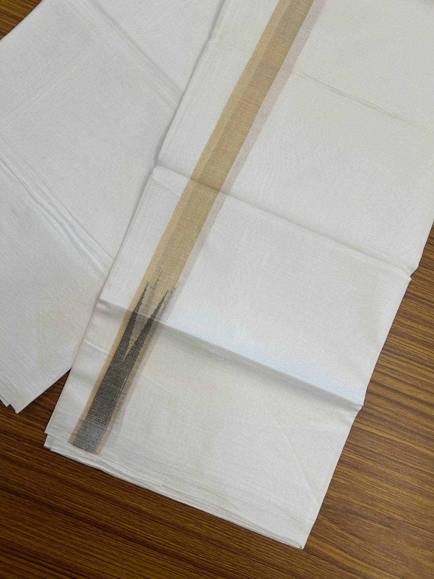 20% Discount ! Kaitharikada Balaramapuram 100% Cotton Pure White Double Mundu/Dothi - 100x80 - 1 inch Puliyilakkara Gold Kasav & Black Chutty Kara 3.90 mtr (8 muzham) - 4 KK5344 VAS