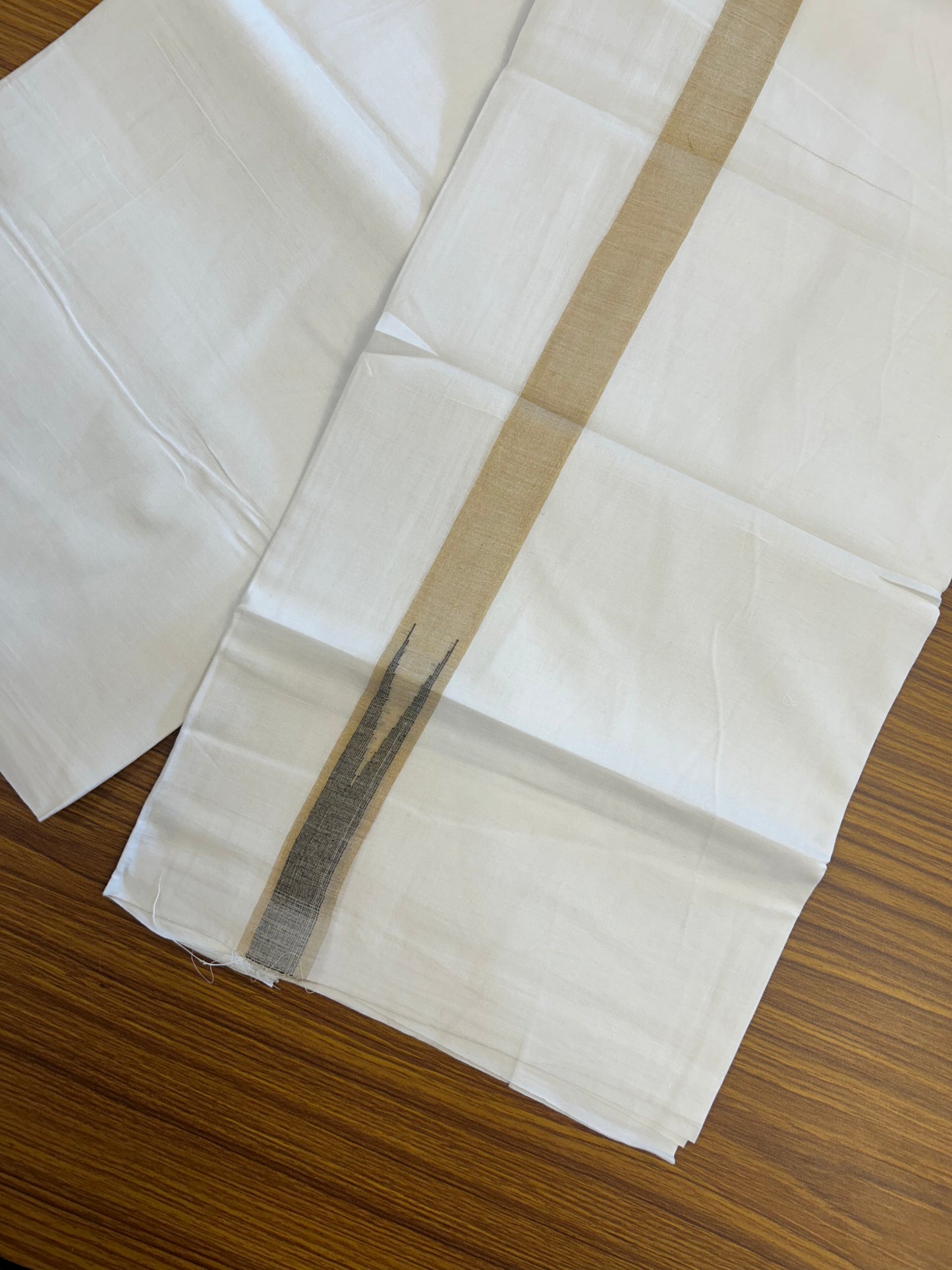 20% Discount ! Kaitharikada Balaramapuram 100% Cotton Pure White Double Mundu/Dothi - 100x80 - 1 inch Puliyilakkara Gold Kasav & Ash Black Chutty Kara 3.90 mtr (8 muzham) - 3 KK5344 VAS