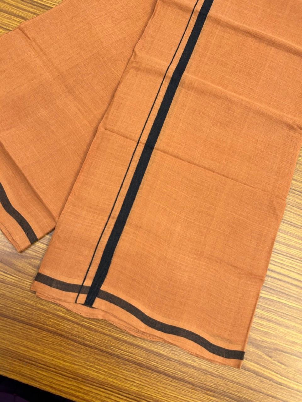 10% Discount !! KaithariKada 100% Pure Cotton - HANDLOOM Single Mundu/Dhoti KAVI Brown COLOUR BODY & BLACK 1.5 cm Kara- 1KK8020ELA