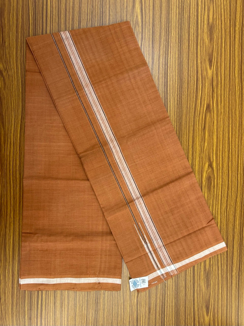 10% Discount !! KaithariKada 100% Pure Cotton - HANDLOOM Single Mundu/Dhoti KAVI Brown COLOUR BODY & 0.75 inch White Puliyilakkara Black Striped Chutty Kara (2 meter / 4 muzham) - 3KK8020ELA